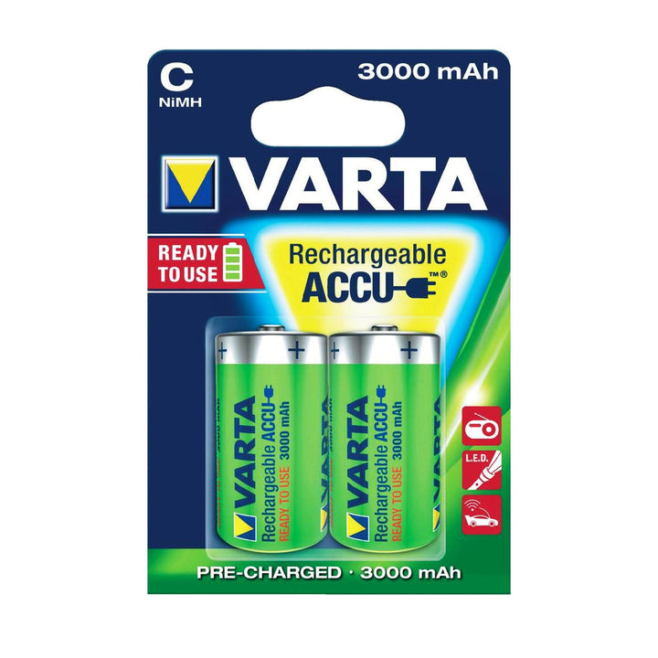 Set 2 baterii Varta Ready2Use R14 C 3000 mAh, reîncărcabile, capacitate 3000 mAh