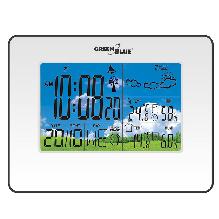 Stație meteo wireless IN/OUT temperatură umiditate faza lunii GreenBlue GB147W alb