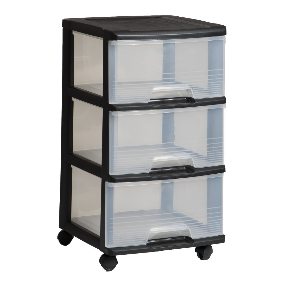 Raft pe roți Curver, culoare negru, 3 sertare transparente de 20 l, roți, 214754