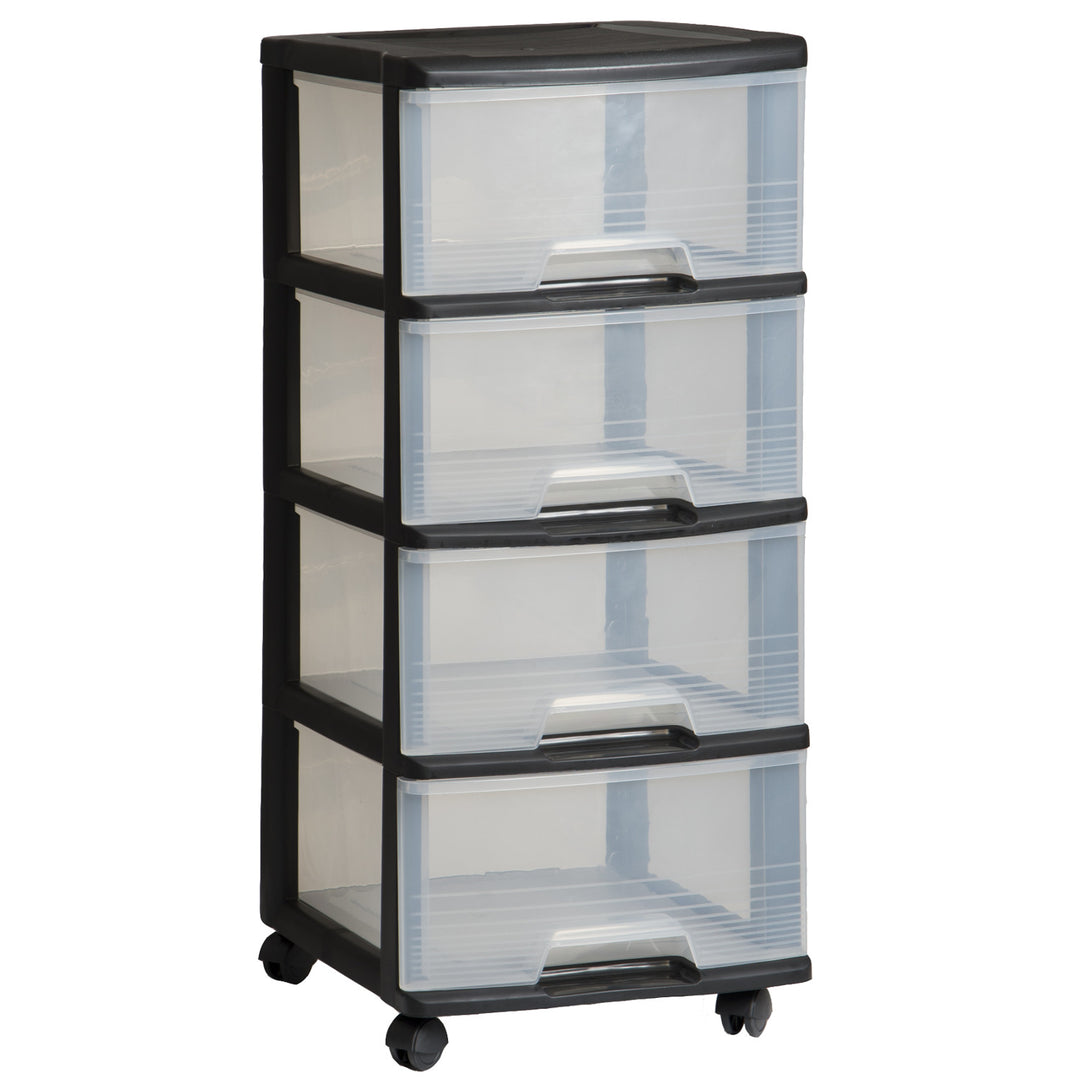 Raft pe roți Curver, culoare negru, 4 sertare transparente de 20 l, roți, 214756