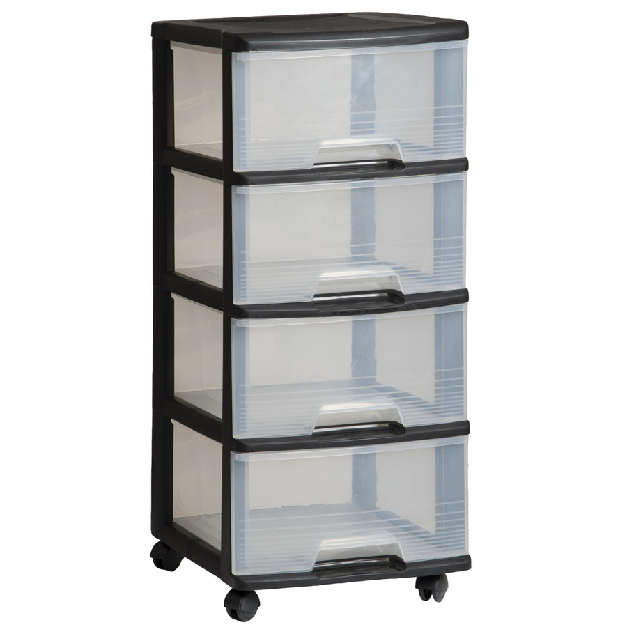 Raft pe roți Curver, culoare negru, 4 sertare transparente de 20 l, roți, 214756