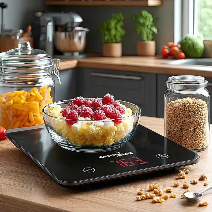 Cantar digital de bucatarie LED, negru, GreenBlue GB171 min 1g max 5000g