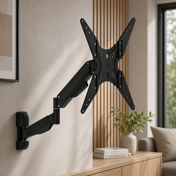 Suport TV Maclean, pentru televizor sau monitor, arc cu gaz, 2 brațe, reglaj înălțime 25cm, 32"-55", 22kg, negru, MC-784