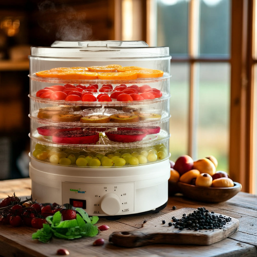 Uscator pentru legume, ciuperci, fructe si ierburi GreenBlue GB190, 5 straturi, 250 W