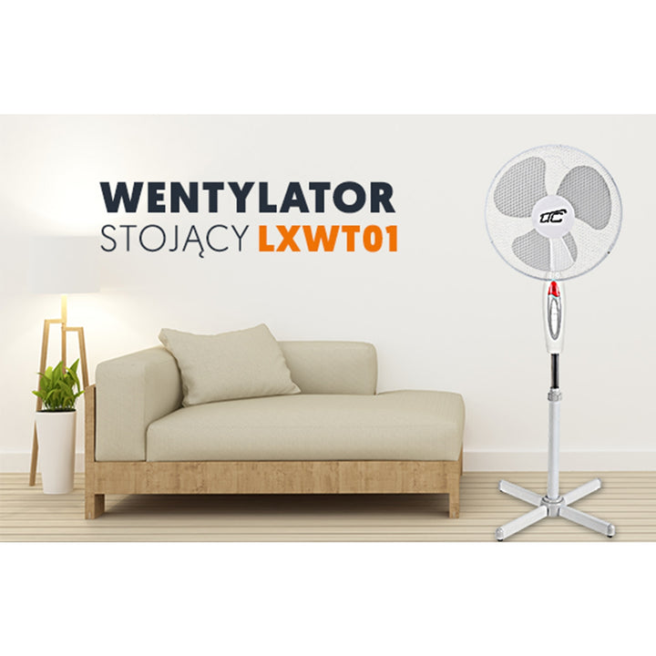 Ventilator de podea cu oscilație 40W LTC WT01 alb
