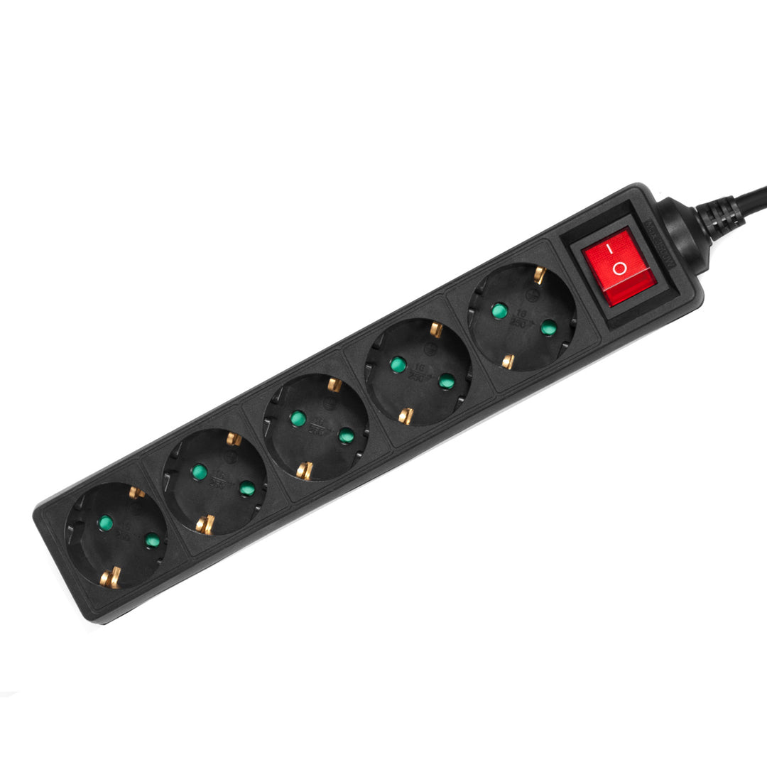 Maclean Power Strip, cablu prelungitor cu 5 prize, cu întrerupător, negru, tip german, 3500W, 1.4m, MCE226G