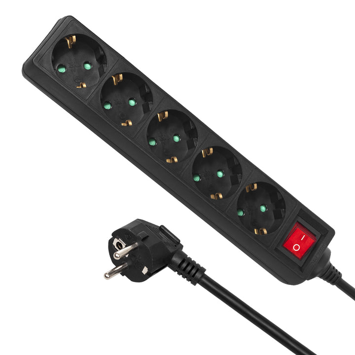Maclean Power Strip, cablu prelungitor cu 5 prize, cu întrerupător, negru, tip german, 3500W, 1.4m, MCE226G