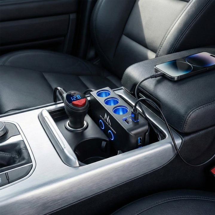 Incarcator Auto MCE218, cu 3 porturi bricheta auto 120W, 4 USB, incarcator auto cu USB tip C 18W, voltmetru
