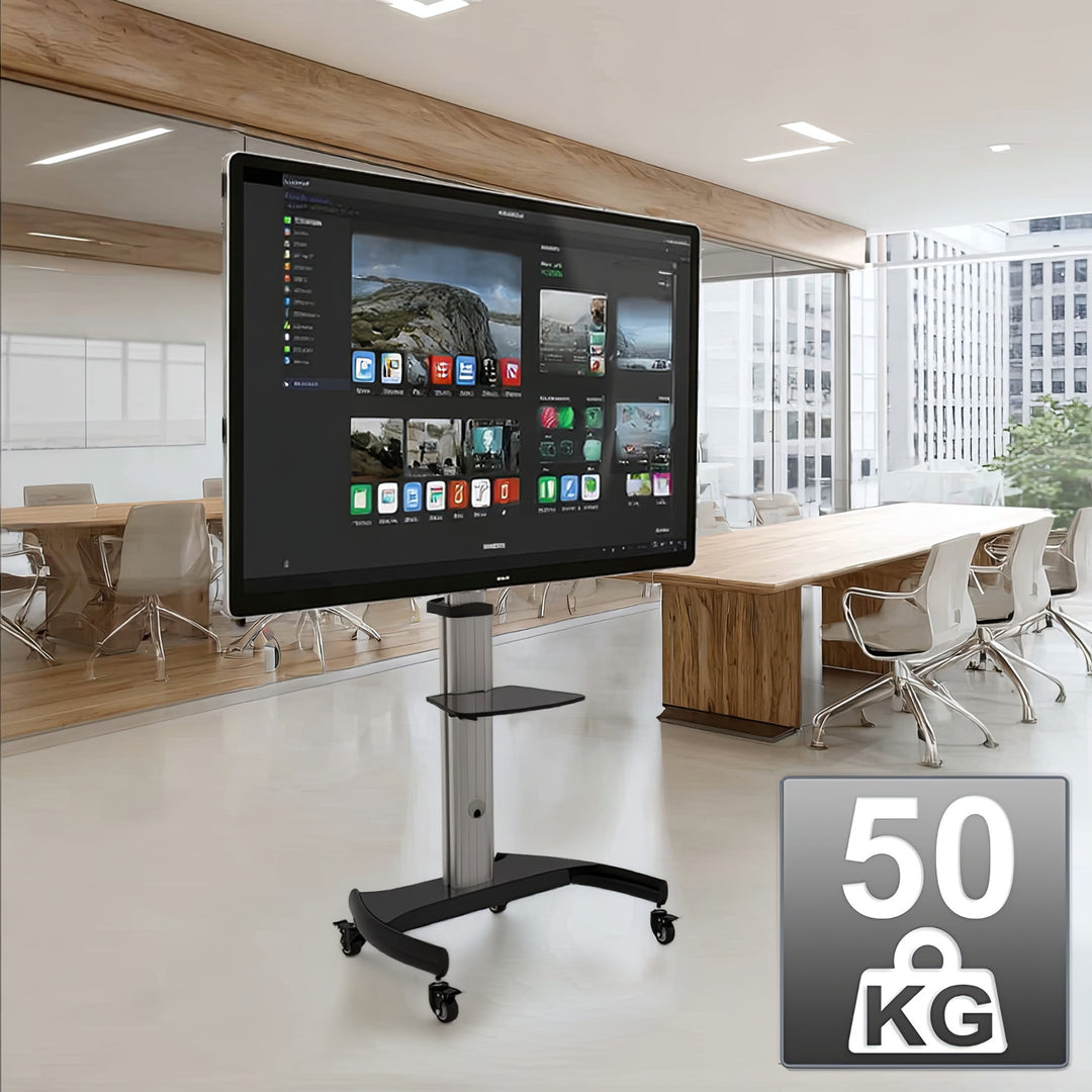 Maclean cărucior cu suport profesional, aluminiu, reglabil, pentru televizor pe rotile, max. VESA 600x400, max. 50 kg, MC-801