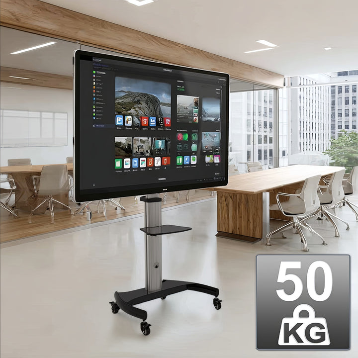 Maclean cărucior cu suport profesional, aluminiu, reglabil, pentru televizor pe rotile, max. VESA 600x400, max. 50 kg, MC-801