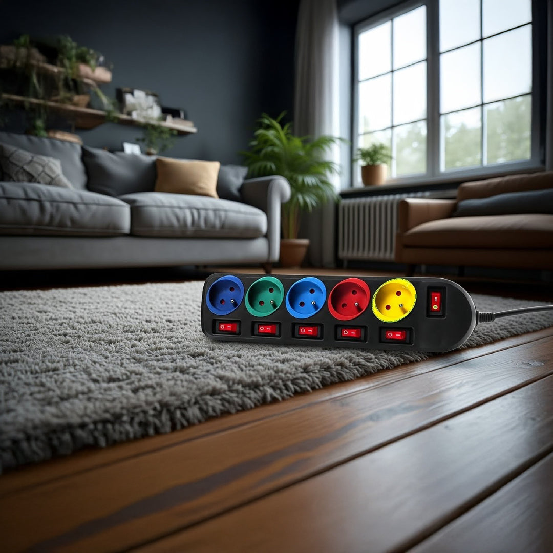 Cablu prelungitor 5 prize cu comutatoare Maclean Energy MCE204M 250VAC / 10A 1,5m, multicolor
