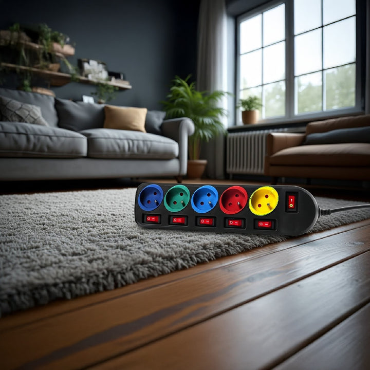 Cablu prelungitor 5 prize cu comutatoare Maclean Energy MCE204M 250VAC / 10A 1,5m, multicolor