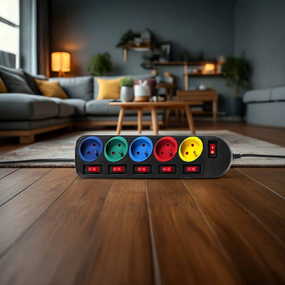 Cablu prelungitor 5 prize cu comutatoare Maclean Energy MCE204M 250VAC / 10A 1,5m, multicolor