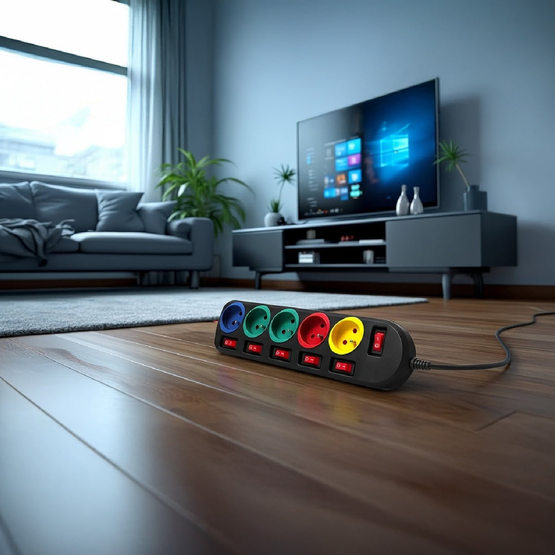 Cablu prelungitor 5 prize cu comutatoare Maclean Energy MCE204M 250VAC / 10A 1,5m, multicolor