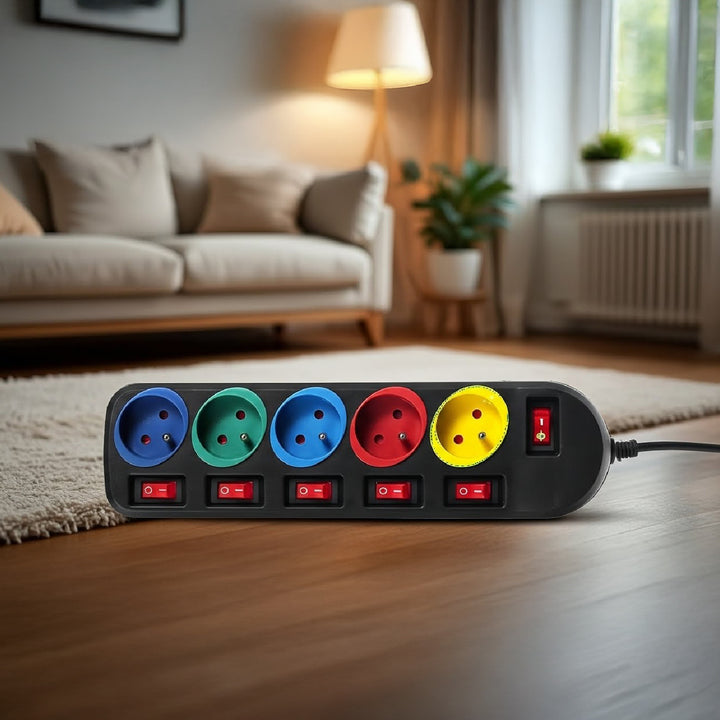 Cablu prelungitor 5 prize cu comutatoare Maclean Energy MCE204M 250VAC / 10A 1,5m, multicolor