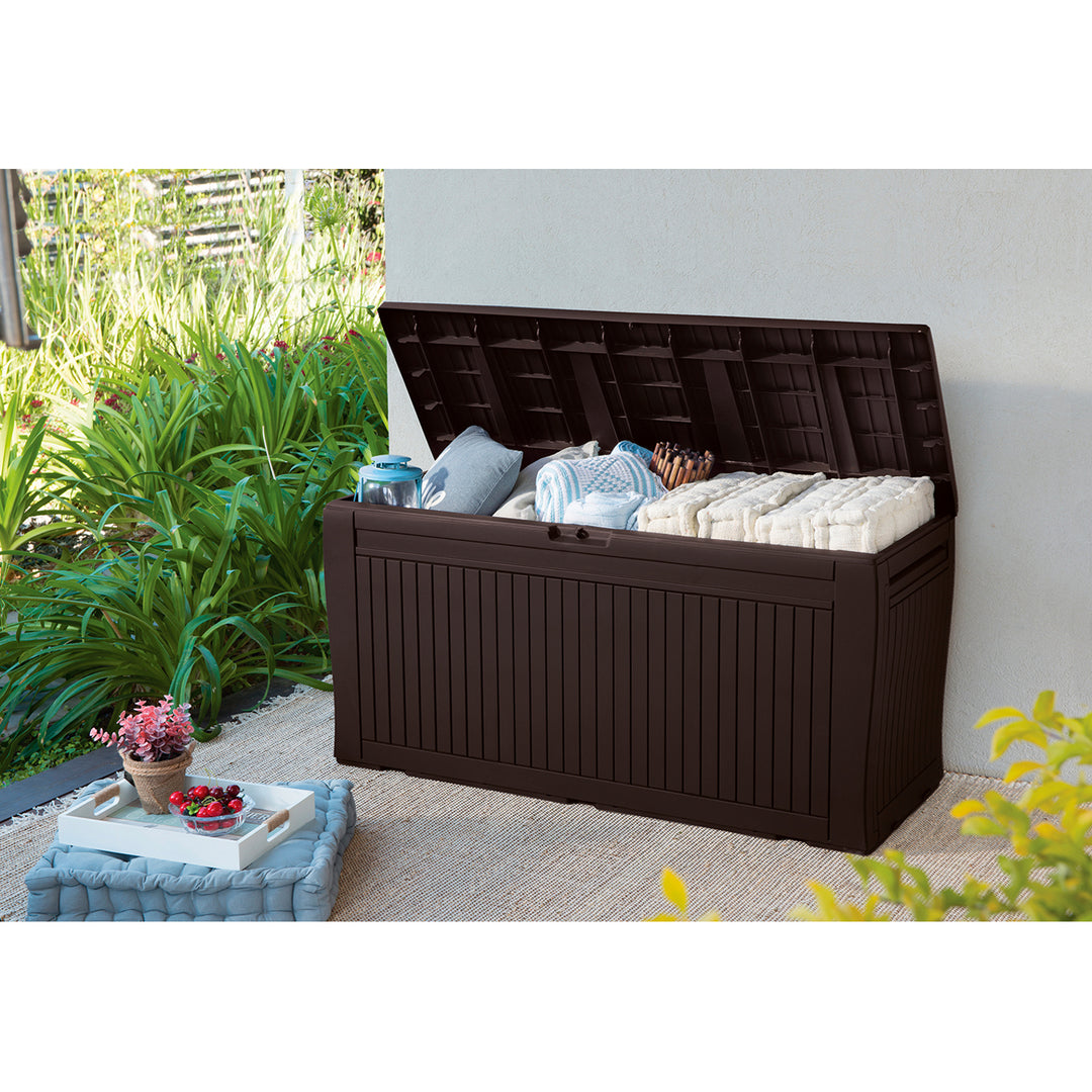 Cutie de grădină Keter Comfy 270L maro încăpătoare și durabilă