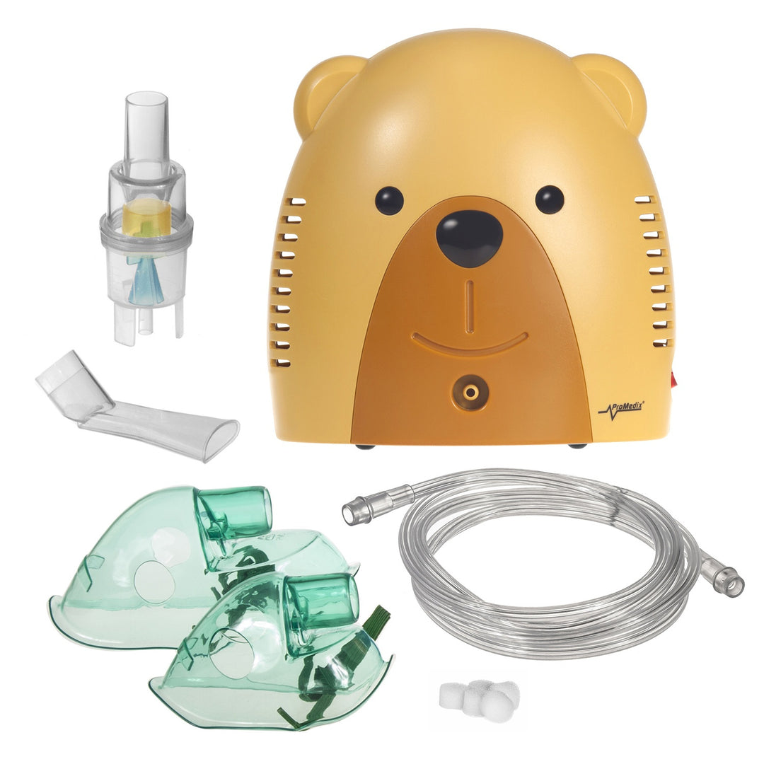 Inhalator pentru copii Promedix PR-811 ursuleț de pluș, set nebulizator, măști, filtre Versiunea britanică