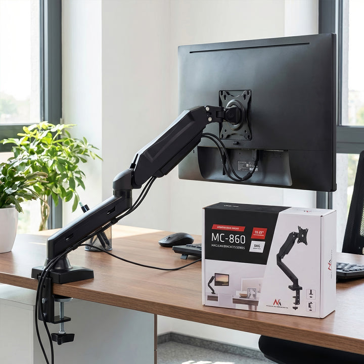 Suport de birou reglabil, TV / monitor, dubla articulatie, 13 - 27 inch, Negru, Maclean, MC-860