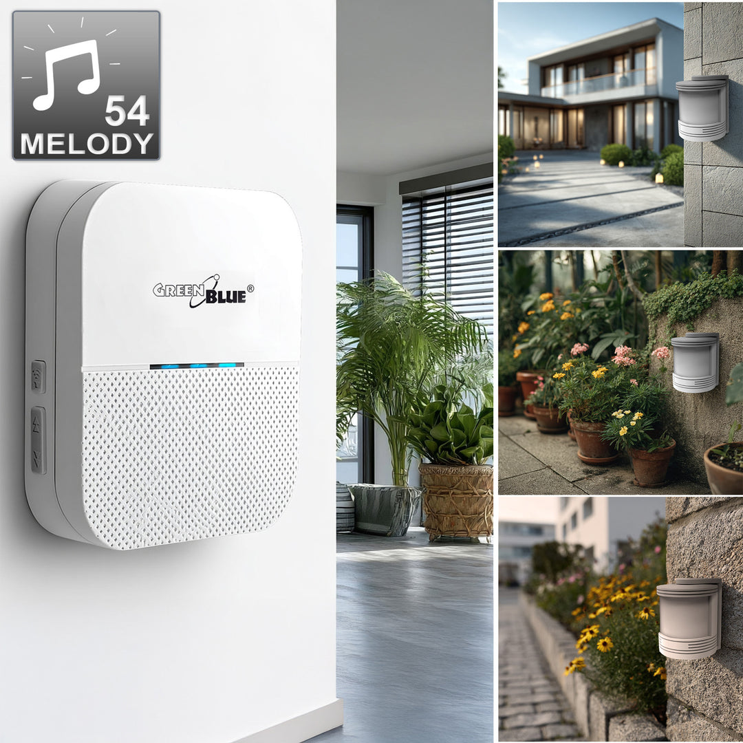 Sonerie cu senzor de miscare fara fir GB212, 52 melodii, alb