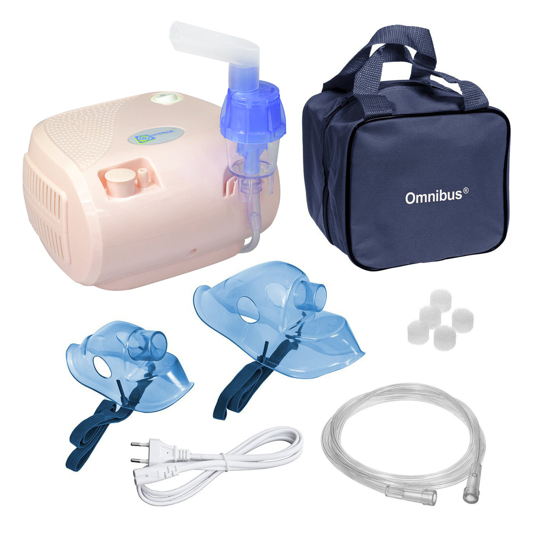 Inhalator Omnibus, funcționare continuă, 2 măști, filtre de rezervă, pulbere roz, BR-CN116B