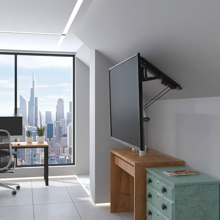 Suport electric de tavan pentru televizor, pentru pereți înclinați 32"-70" 35 kg max. telecomandă Maclean MC-880 max. VESA 600x411