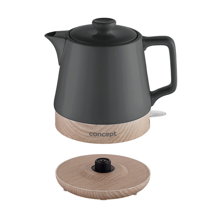 Ceainic electric din ceramică Concept RK0062 cu capacitate de 1,0 l, culoare antracit plus granulație de lemn