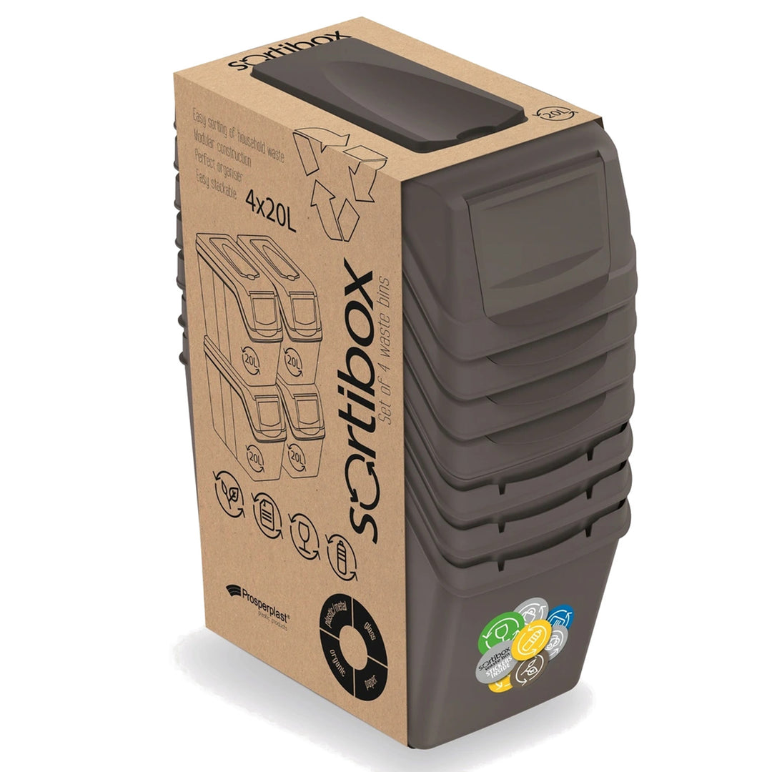 Coș de gunoi sortabil Sortibox pentru separarea deșeurilor 4x20L gri