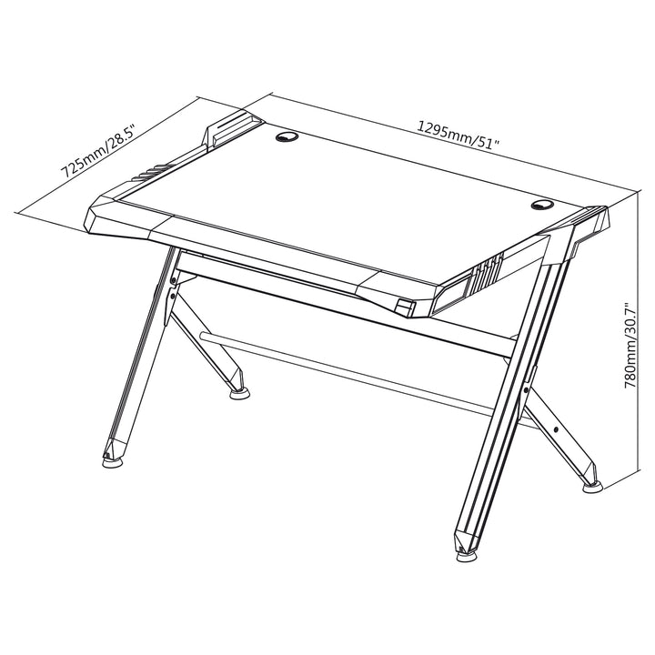 Birou de jocuri negru mare RGB Led NanoRS RS150 50kg max, înălțime 780mm
