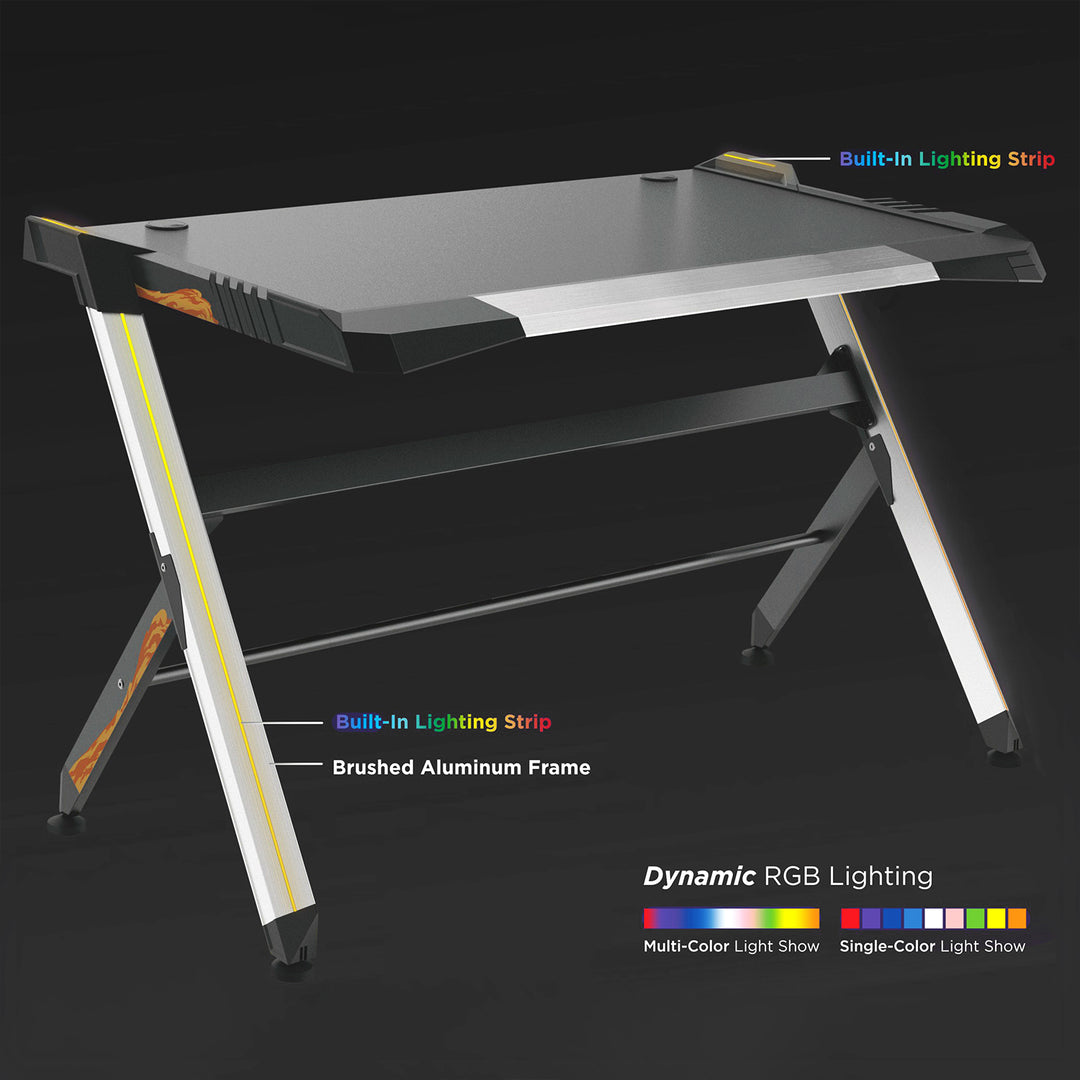 Birou de jocuri negru mare RGB Led NanoRS RS150 50kg max, înălțime 780mm