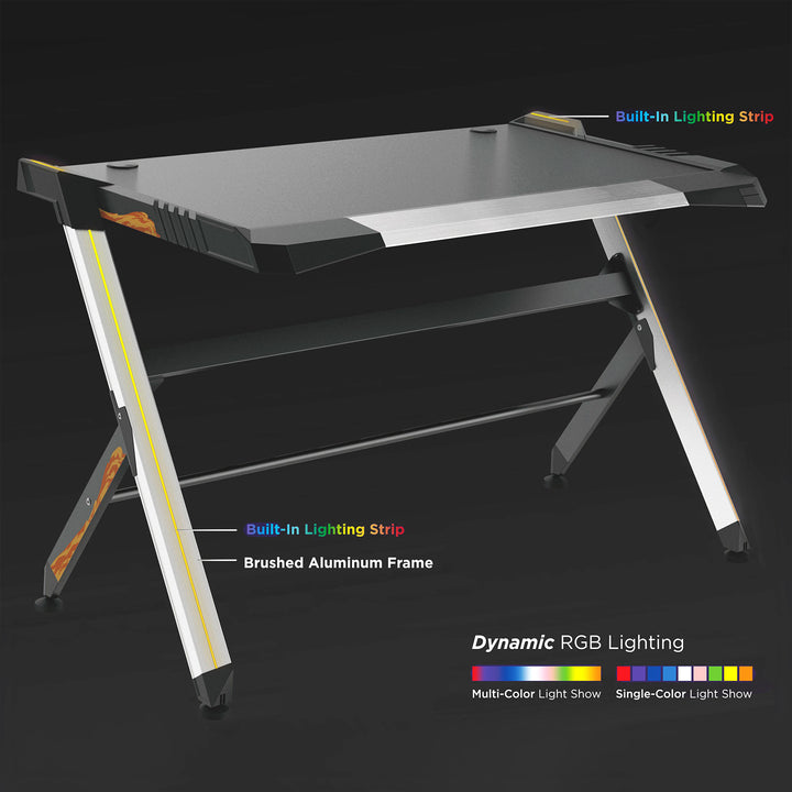 Birou de jocuri negru mare RGB Led NanoRS RS150 50kg max, înălțime 780mm
