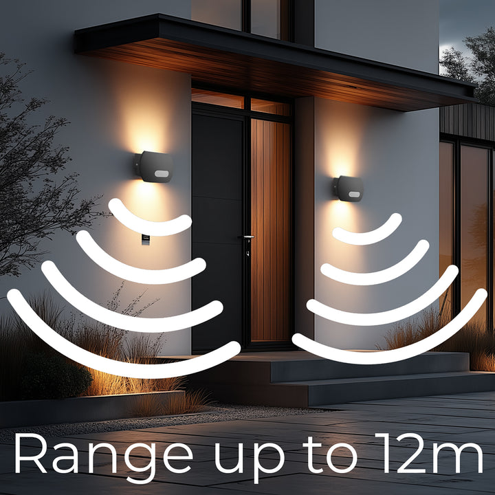 Maclean Energy MCE366 - PC+ALU, 20W (1600lm) , 4000K IP65 negru Lampă de perete cu LED cu senzor PIR