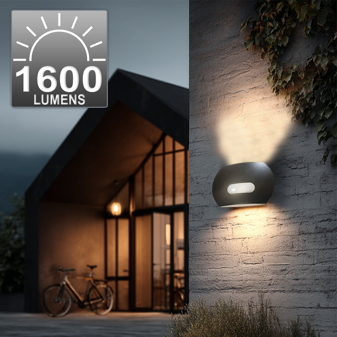 Maclean Energy MCE366 - PC+ALU, 20W (1600lm) , 4000K IP65 negru Lampă de perete cu LED cu senzor PIR