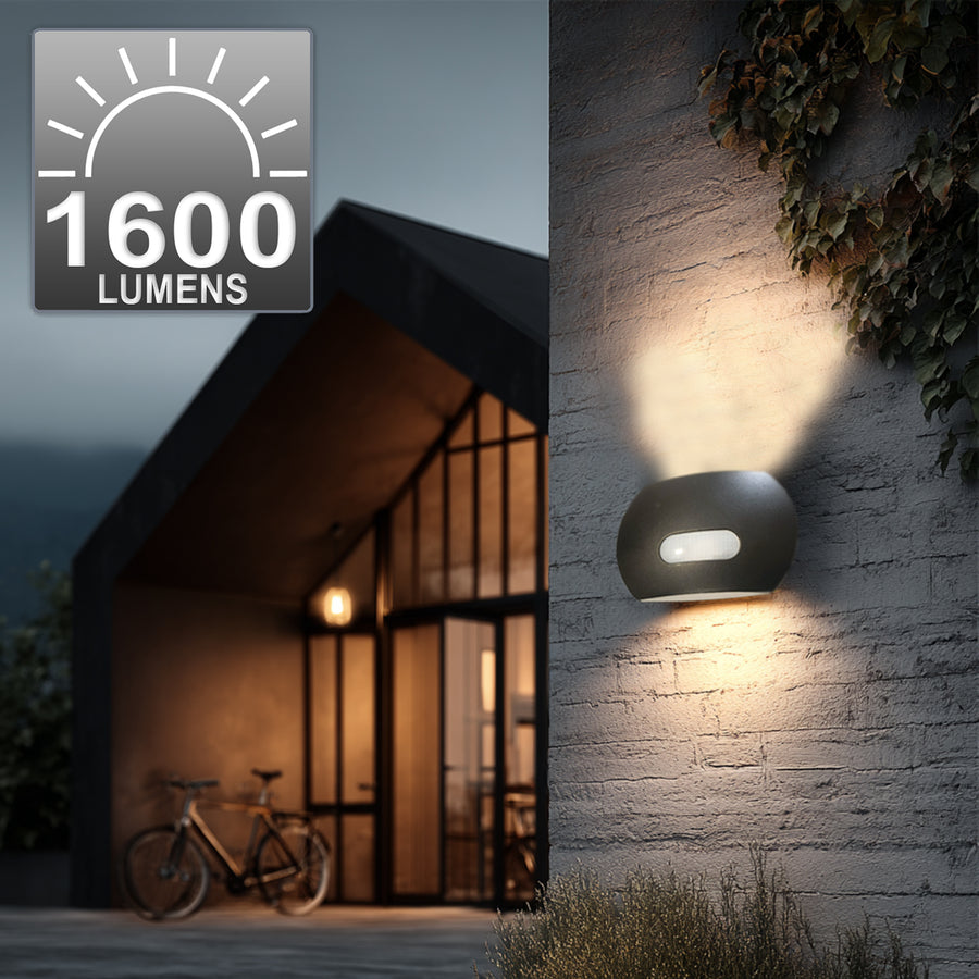 Maclean Energy MCE366 - PC+ALU, 20W (1600lm) , 4000K IP65 negru Lampă de perete cu LED cu senzor PIR