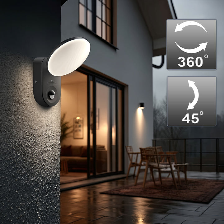 Lampă LED montată pe perete cu senzor PIR Maclean Energy MCE367 - PC+ALU, 15W (1100lm) Alb Neutru 4000K IP65 gri