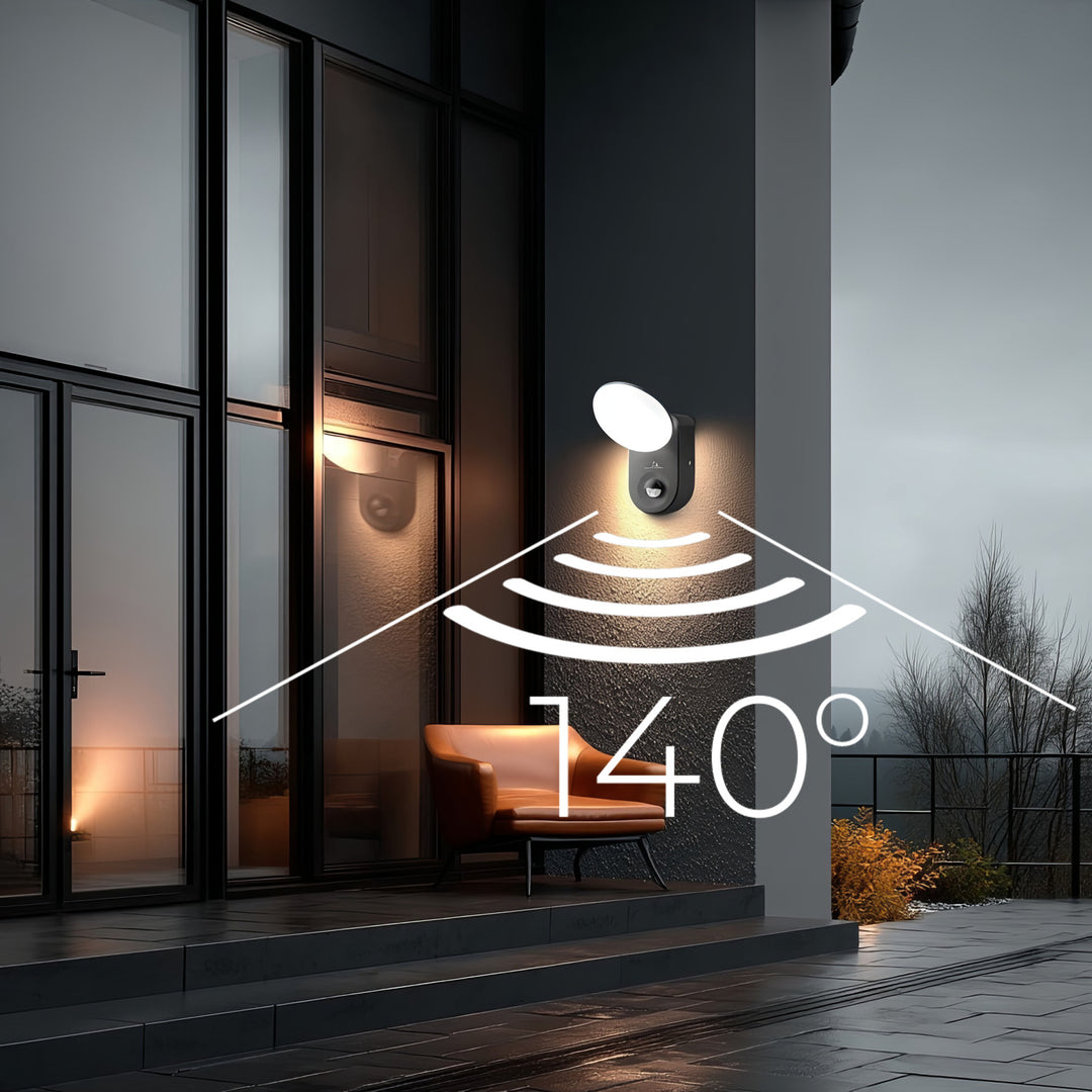 Lampă LED montată pe perete cu senzor PIR Maclean Energy MCE367 - PC+ALU, 15W (1100lm) Alb Neutru 4000K IP65 gri