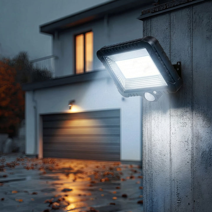 Lampa solara LED cu senzor de mișcare Maclean Energy IP44, 5W, 400lm, 6000K alb rece, baterie litiu 1300 mAh, 5,5V DC MCE438