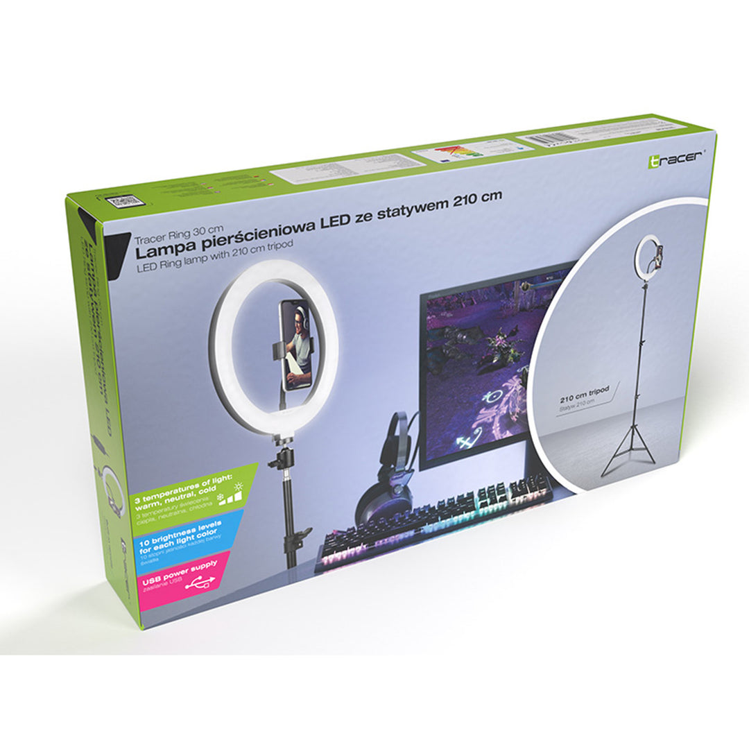 RING Lumină inelară TRACER de 30 cm cu trepied de 210 cm