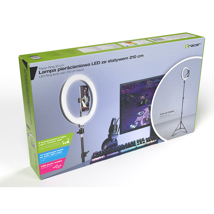 RING Lumină inelară TRACER de 30 cm cu trepied de 210 cm