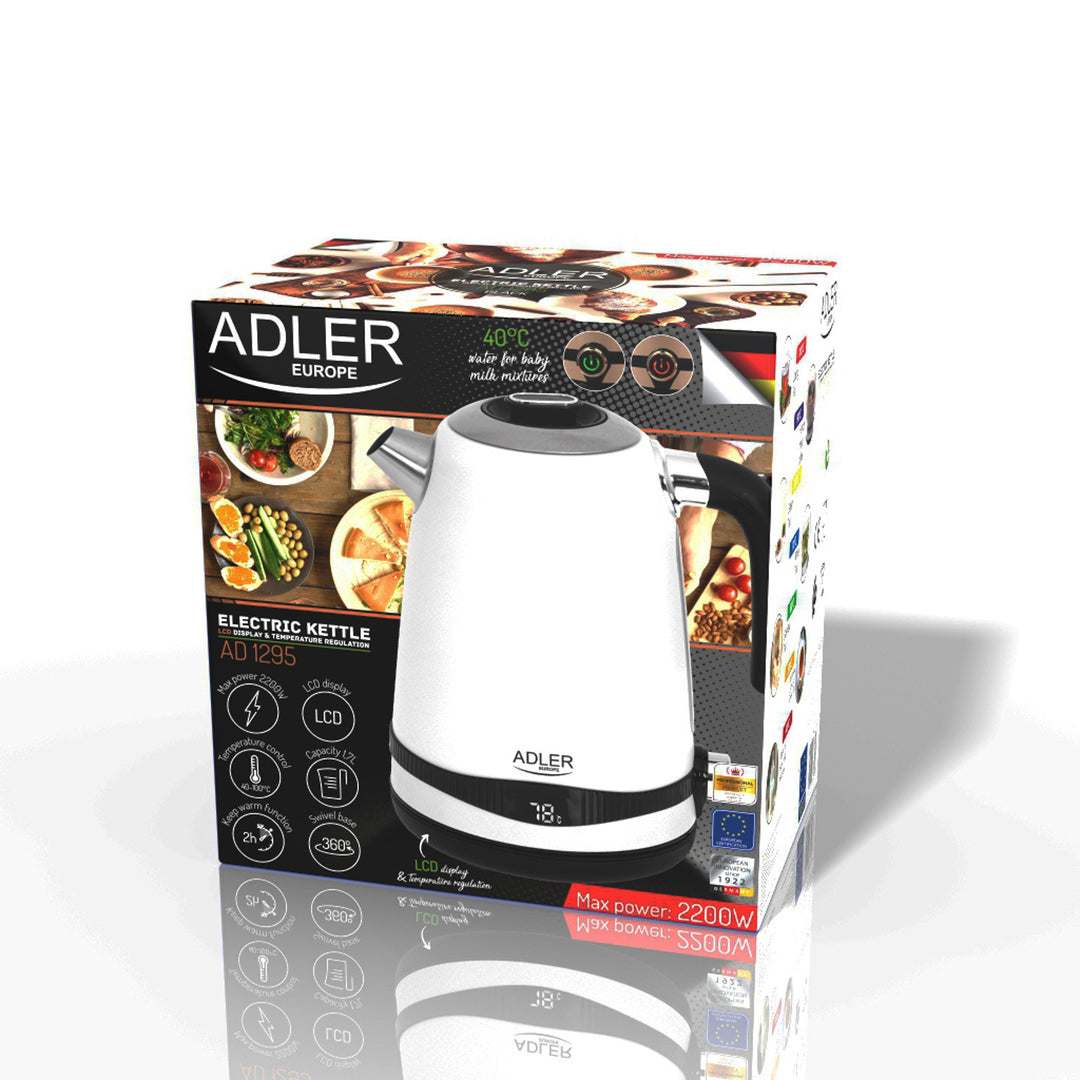 Ceainic electric Adler, fără fir, afișaj LCD, 2200 W, 1,7 l, AD 1295w