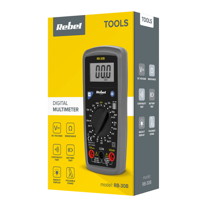 Multimetru universal Rebel Tools RB-30B, contor universal digital, cabluri de măsurare