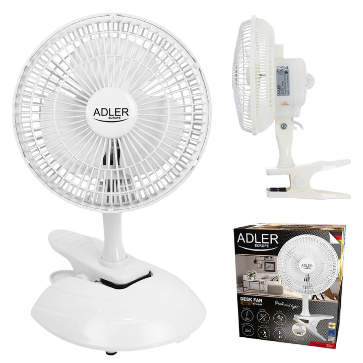 Ventilator de birou Adler, cu clema și bază, diametru 15 cm, putere max. 30W, AD7317