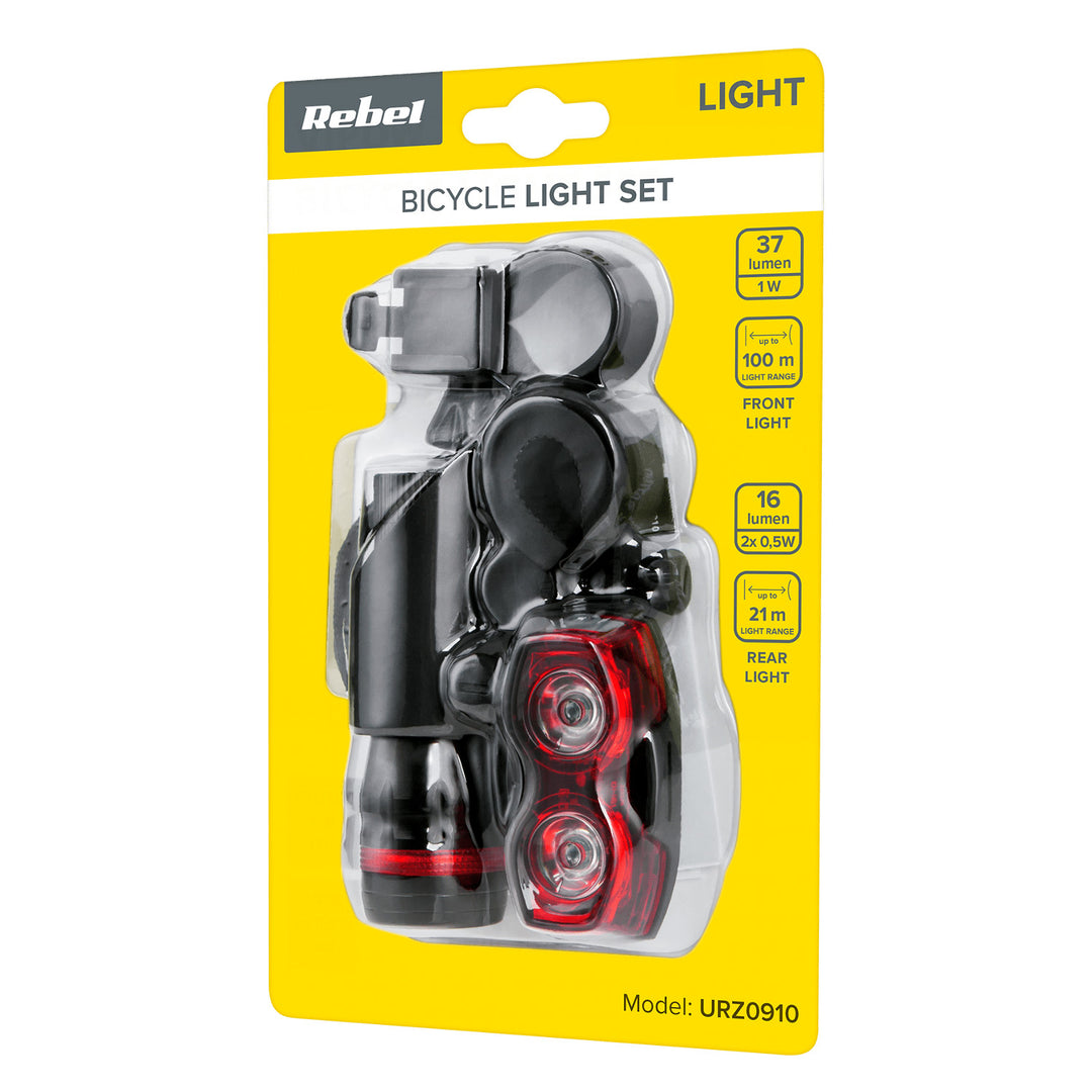 Set de lumini pentru biciclete Rebel, alimentat cu baterie, lumină față și spate, URZ0910