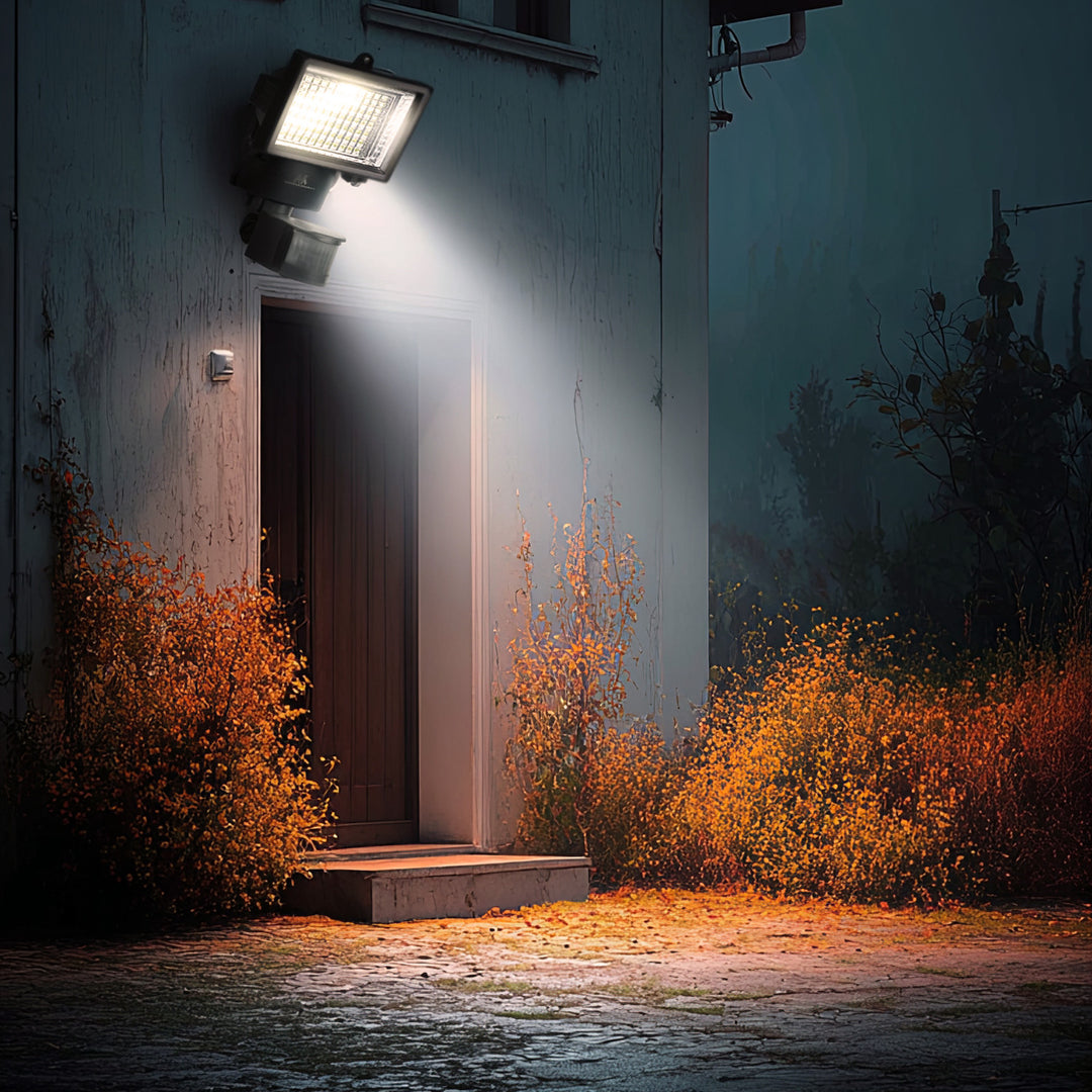 Proiector solar cu senzor de amurg si mișcare, LED, Maclean Energy IP44, 6W, 360lm, 6000K alb rece, baterie reîncărcabilă Li-ion 2400 mAh, 5.5V DC MCE442