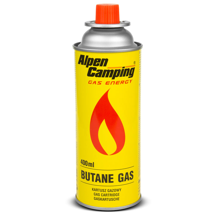 Cartuș de gaz 400 ml Alpen Camping. certificat: Pi 0875, conform EN417, izobutan, domeniu de funcționare -10 ° C până la + 40 ° C, IK004