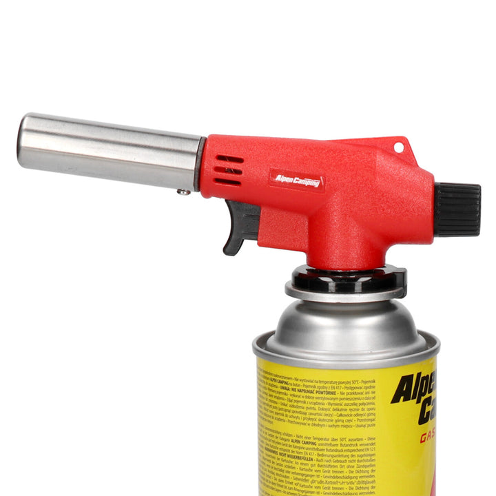 Arzător de cartuș Alpen Camping, temperatura flăcării 1350 grade Celsius, aprindere piezo, reglarea flăcării, VULCANO
