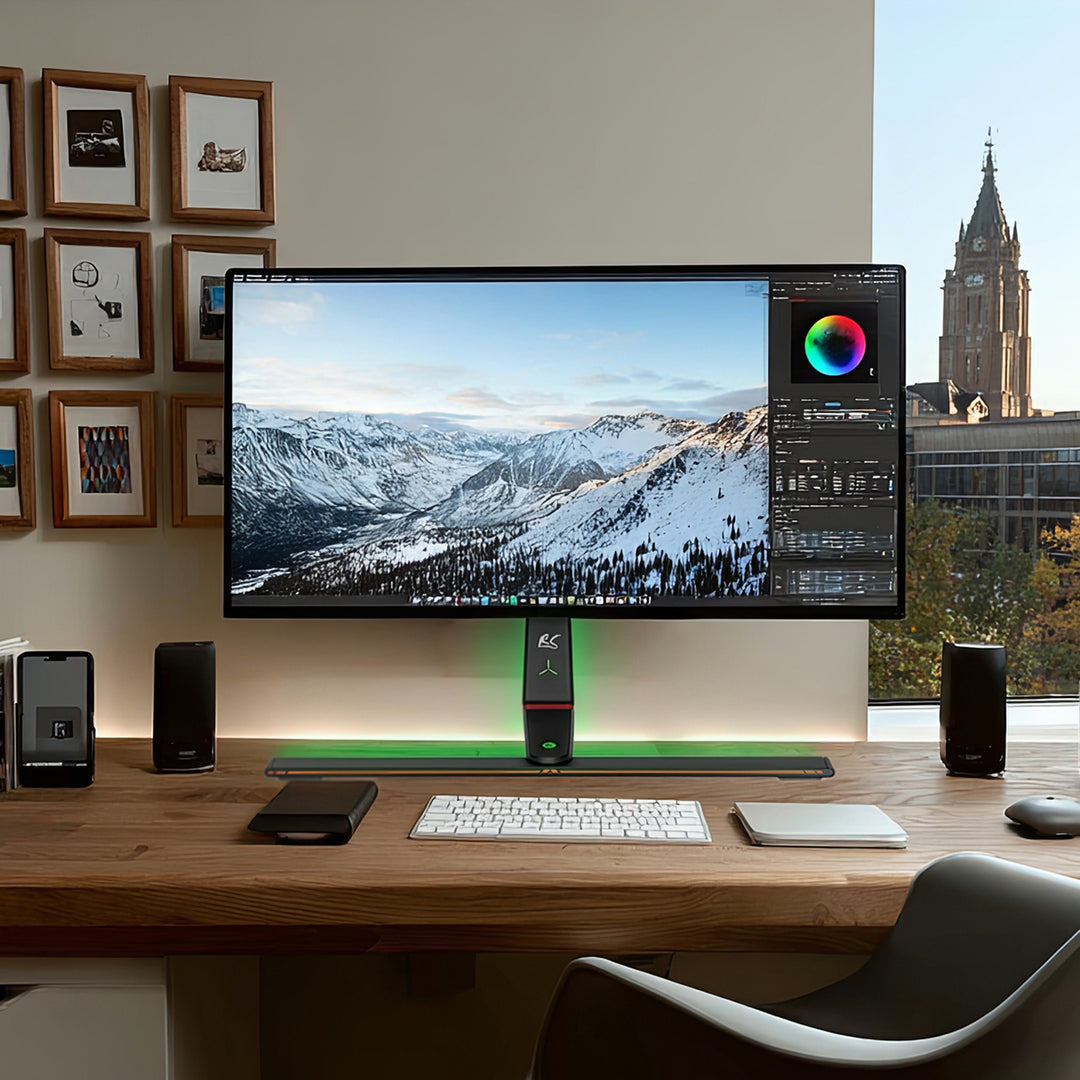 Suport pentru monitor de gaming NanoRS, reglabil pe înălțime, RGB LED, 32-55", max VESA 400x400, max. 40kg, RS167