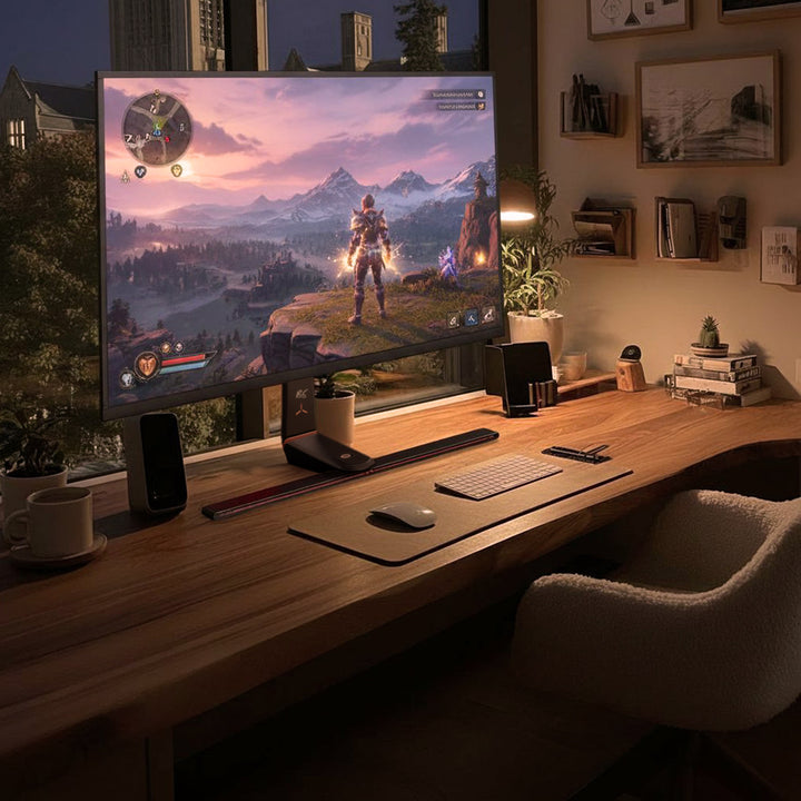 Suport pentru monitor de gaming NanoRS, reglabil pe înălțime, RGB LED, 32-55", max VESA 400x400, max. 40kg, RS167