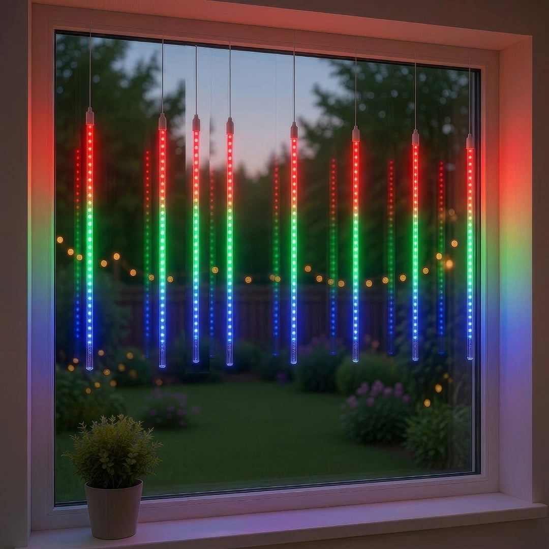 Maclean MCE411 Solar Led Lights 2.4m, 144 de LED-uri, modul LED, baterie Li 800mAh, căderea ghețurilor