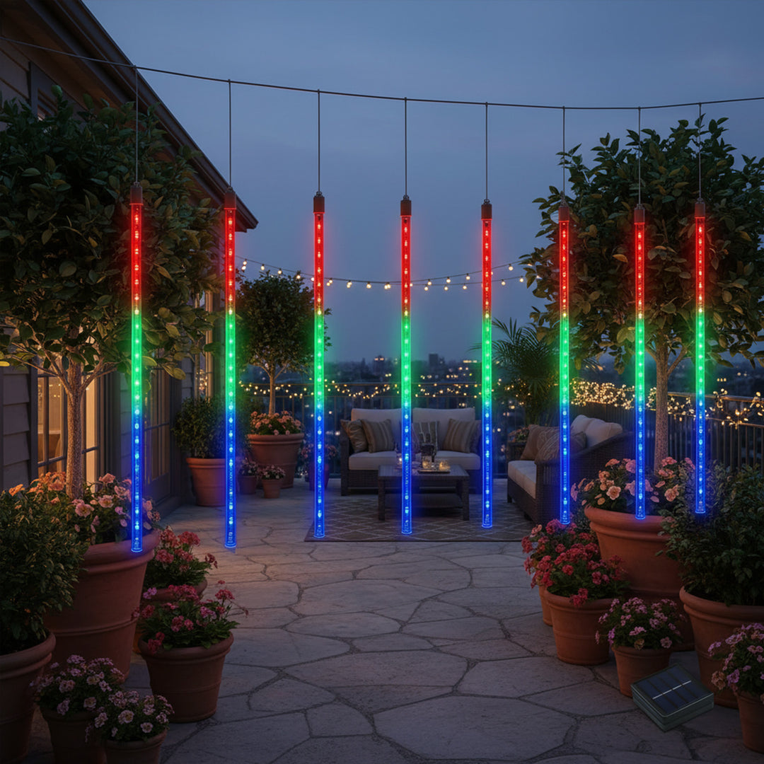 Maclean MCE411 Solar Led Lights 2.4m, 144 de LED-uri, modul LED, baterie Li 800mAh, căderea ghețurilor