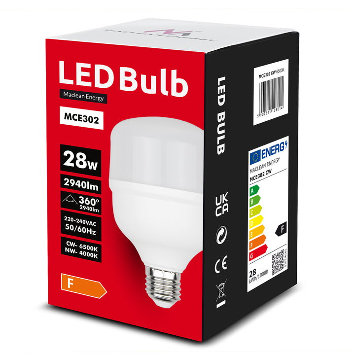 Bec LED Maclean, E27, 28W, 220-240V AC, alb neutru, 4000K, 2940lm, MCE302 NW